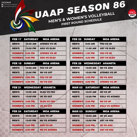 uaap volleyball round 2 schedule|SCHEDULE: UAAP Season 86 volleyball first round.